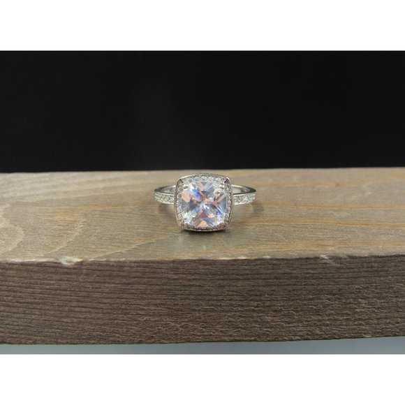 Size 7 Sterling Silver Halo Style CZ Square Band Ring Vintage Statement - Picture 1 of 8